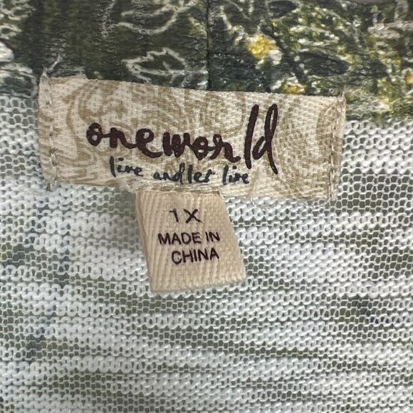 One World Plus Size Kimono Abstract Floral Green Orange Size 1X NWOT - Picture 8 of 10